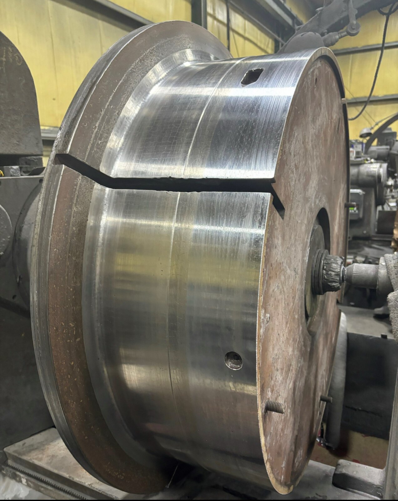 A draw block machined true on the lathe