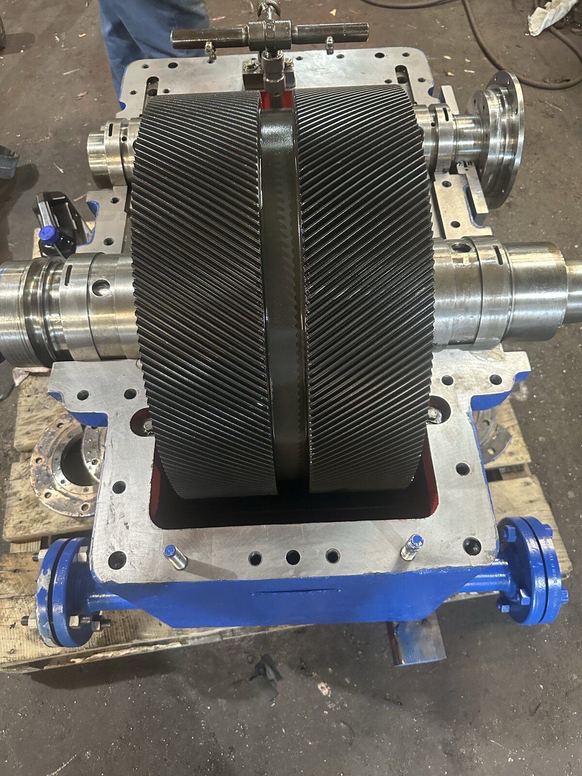 A GE turbine gearbox rebuilt with new double helical gears